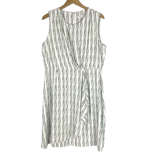 Calvin Klein Dress Women’s XL Black White Soft Side Ruffle Down Front Short Slee